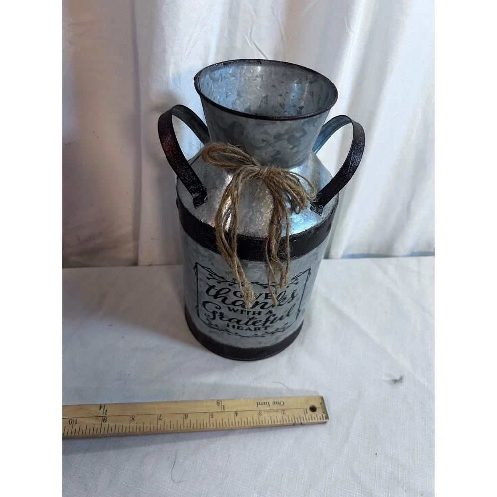 Unbranded Galvanized Metal Milk Jug 10in Silver Rustic Farmhouse Decor